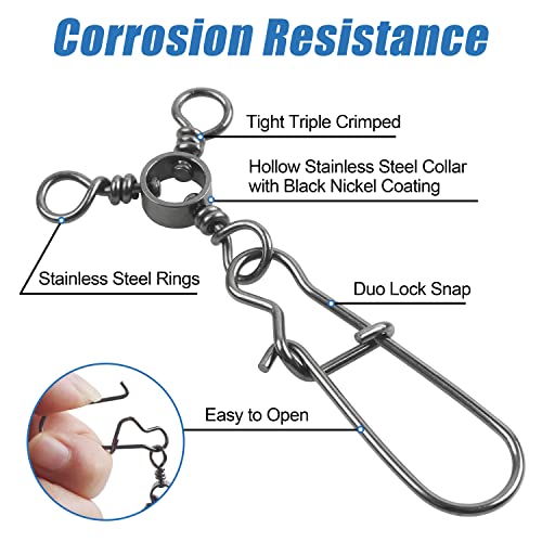 AGOOL Fishing 3 Way Swivel Snaps - 30pcs T-Turn Fishing Swivels Triple Swivels Cross Line Duo Lock Snap Swivels Fishing Lure Connectors Fishing Tackle for Trolling Catfish Rig Saltwater Freshwater - size: 4# (46lb) - 30pcs