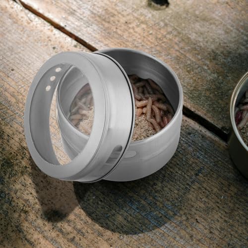 jojofuny Stainless Steel Bait Storage Box Worm Holder Round Fishing Lures Case Portable Live Bait Container for Outdoor Anglers