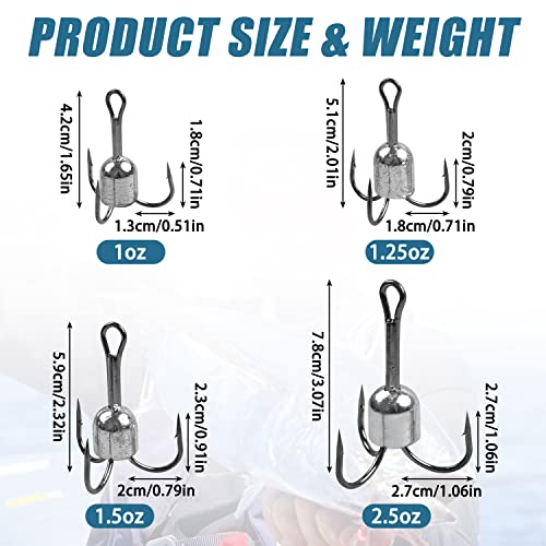 Snagging Hooks Snagging Weighted Treble Hooks 5pcs Large Weighted Fishing Hooks for Baitfish Tuna Swordfish Trout Salmon Fishing 4 Sizes 1oz 1.25oz 1.5oz 2.5oz - size: 5/0-1oz-5pcs