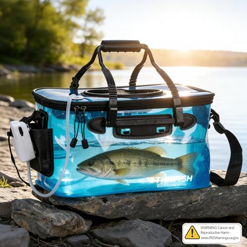 Foldable Transparent Fishing Bucket, 6 Gallon Foldable Bait Bucket, Live Fish Container Multi-Functional Bucket, Live Bait Bucket for Saltwater, Camping, Moving (23l/6Gallon with Aerator) - size: 6Gallon with Aerator