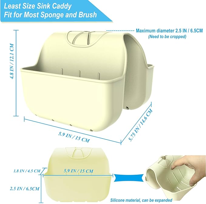 Sponge Holder for Kitchen Sink, Silicone Sink Saddle Caddy Organizer Rack, Sponges Holder Over Faucet, Hanging Kitchen Organizer Accessories Rack Basket Beige