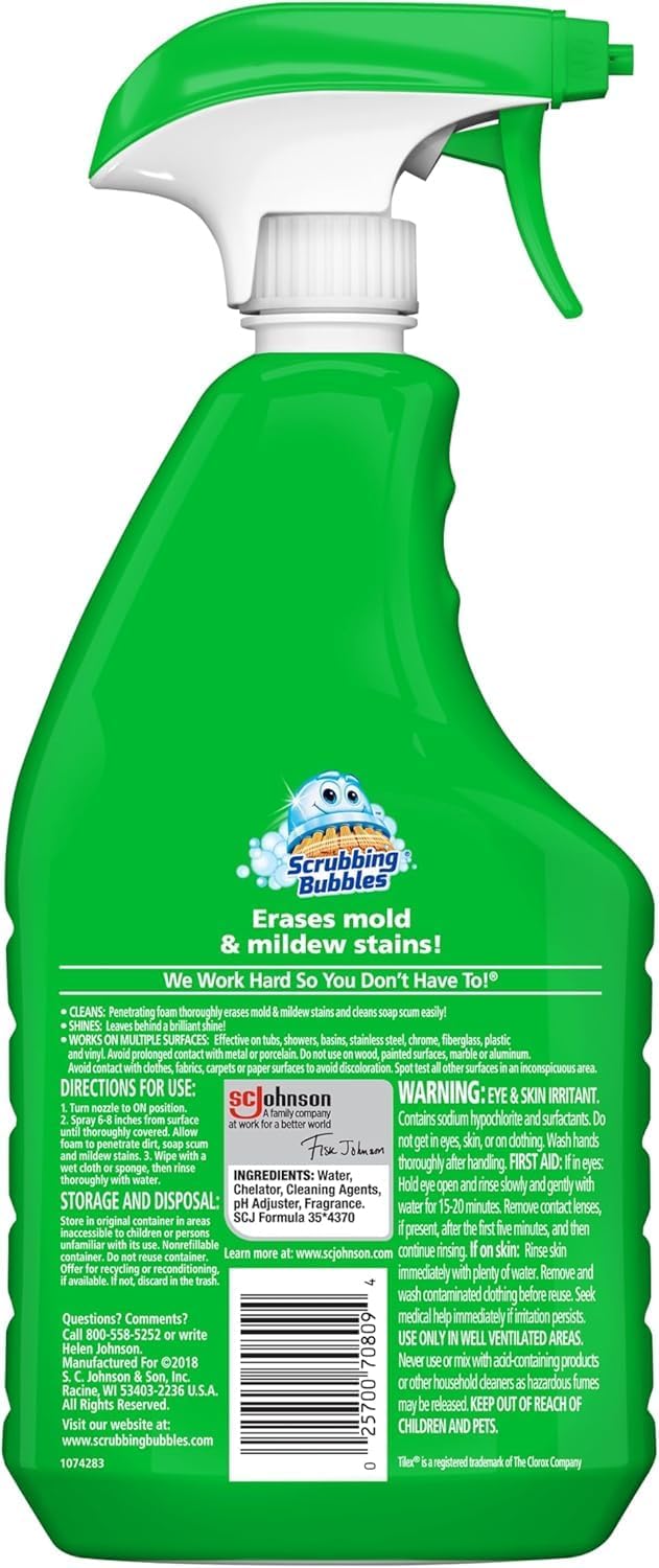 Scrubbing Bubbles Foaming Bleach Bathroom and Shower Cleaner Disinfectant Spray, Helps Erase Mold & Mildew, 32oz