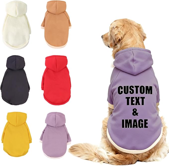 Custom Dog Hoodie, Personalized Sweatshirt with Photo Text Name Logo, Customized Hooded Sweater for Small Medium Large Dogs & Cats (Purple, X-Small)