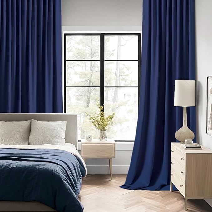 MIULEE Navy Blue Back Tab Blackout Curtains 102 Inch Long 2 Panels Set