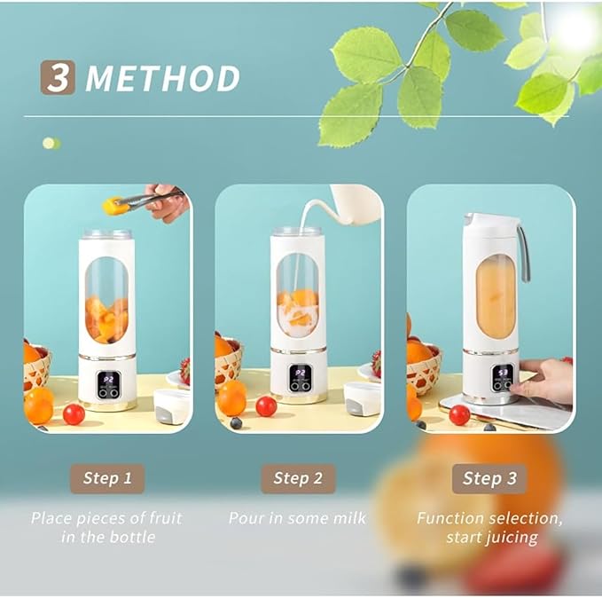 Portable 16oz Wireless Juicer, Portable Blender Personal Electric-Digital Multimode Smart LED Display, 3 Speed12-Blade Fresh Juice Bottle, USB Rechargeable for Shakes and Fruit Juice (Purple)