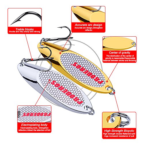 PROBEROS Fishing Spoons Lures Bass Baits Jigging Bait Tackle with Treble Hooks Hard Metal Spoon Fishing Lure Weight Pick 10 Pcs/Pack Silver Gold - color: 10PCS Gold, size: 14G-0.5OZ