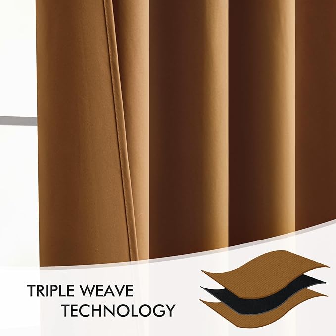 MIULEE Golden Brown Back Tab Blackout Curtain 96 Inch Long 2 Panels Set