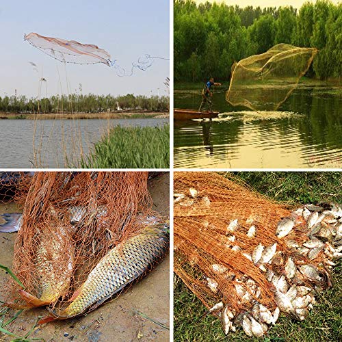 Drasry Saltwater Fishing Cast Net for Bait 3/8 1/4 or 1/2 with Heavy Sinkers Fish Trap Throw Net. Size 3ft/4ft/5ft/6ft/7ft/8ft/9ft/10ft Radius Freshwater Nets - size: 5FT (150cm) Radius, style: Lead Sinkers-0.5 in Mesh-tire Lines