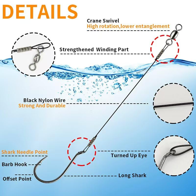 YOTO Circle Hooks Rigs with Saltwater Steel Leader Wire, 25/50PCS Octopus Hook Rig for Bass Catfish Fishing - color: 25pcs/bag, size: 6/0