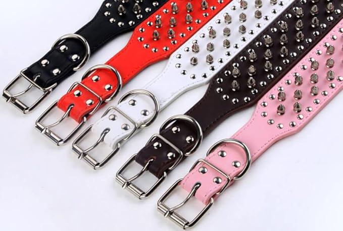 Serijoars Spiked Studded Dog Collar, PU Leather Dog Collar, Adjustable Pet Collars for Medium or Large Breed Pet (XL, White)
