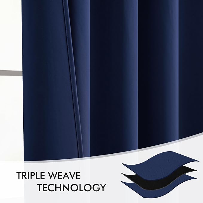 MIULEE Navy Blue Back Tab Blackout Curtains 120 Inch Long 2 Panels Set