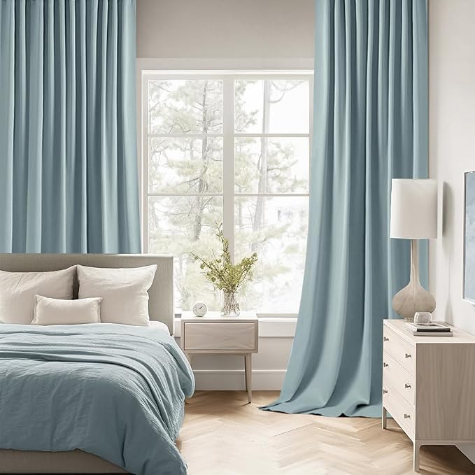 MIULEE Slate Blue Back Tab Blackout Curtains 102 Inch Long 2 Panels Set