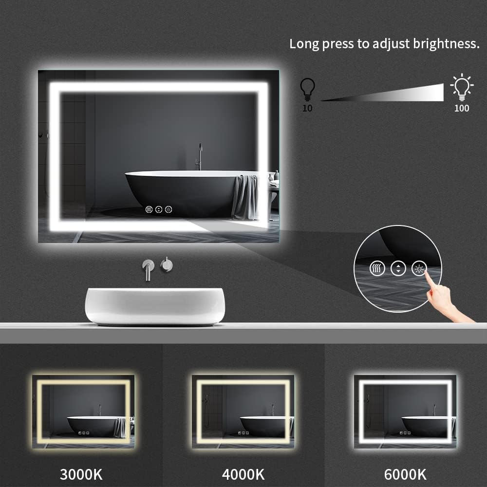 Amorho LED Bathroom Mirror 72" X36" with Front Light and Backlit, Large Wall Mirrors with Anti-Fog, Dimmable, Shatter-Proof, Memory, 3 Colors, Mountable LED Vanity Mirror