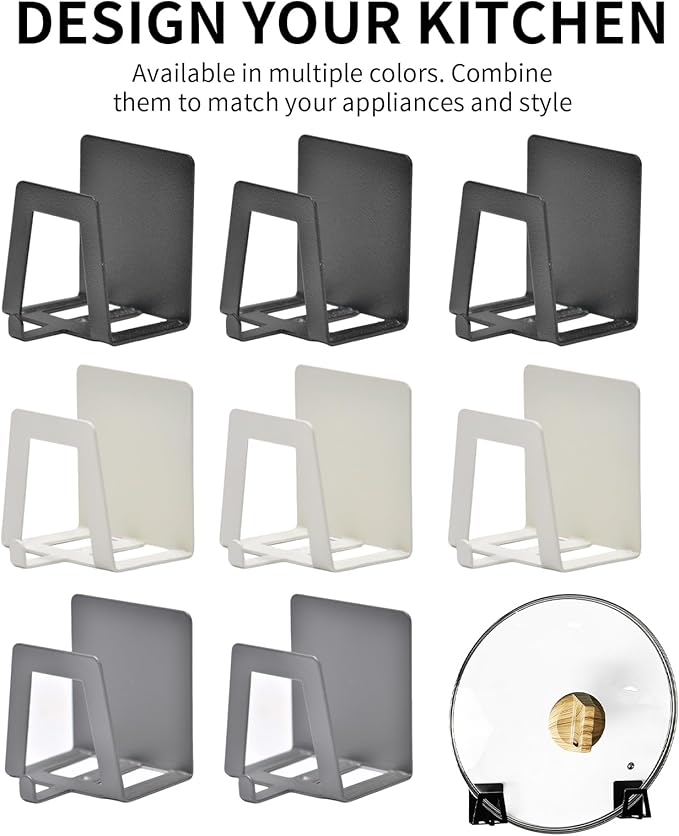 Pot Lid Holders Organizer Wall-Mounted Hook Rack Holder Organizers Inside Cabinet Door Wall Mount Pots Top Holder for Kitchen Cupboard Bedroom Living Room (4, Black+Gray)