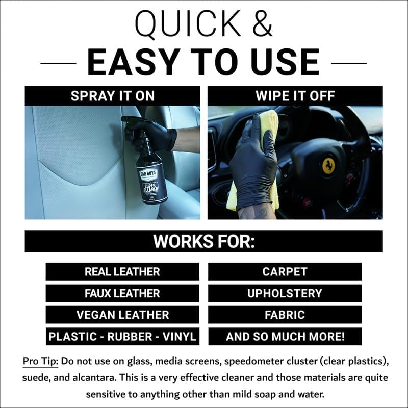 CAR GUYS Super Cleaner | Effective Car Interior Cleaner | Leather Car Seat Cleaner | Stain Remover for Carpet, Upholstery, Fabric, and Much More! | 18 Oz Kit with Microfiber Towel