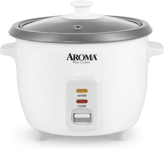 AROMA® Rice Cooker, 3-Cup (Uncooked) / 6-Cup (Cooked), Small Rice Cooker, Oatmeal Cooker, Soup Maker, Auto Keep Warm, 1.5 Qt, White, ARC-363NG