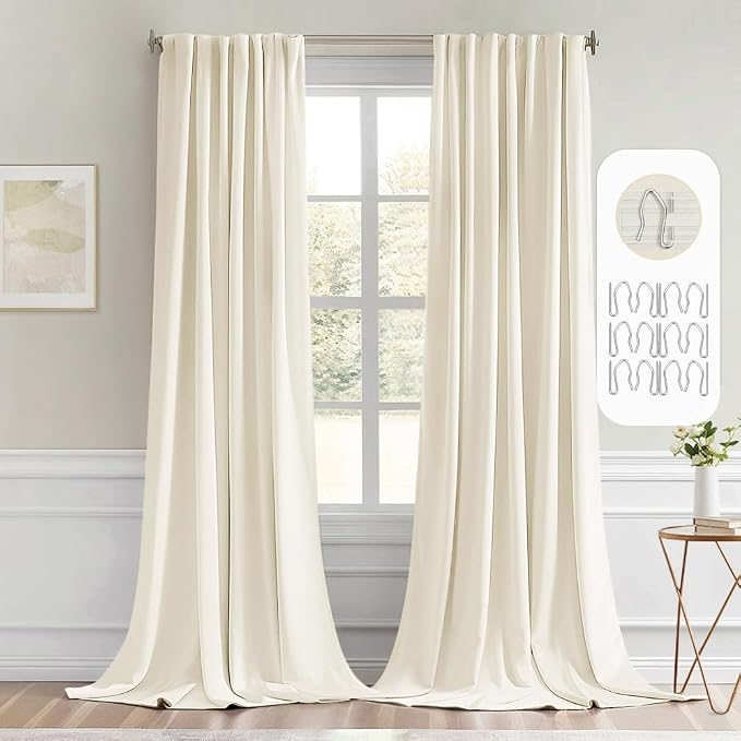 MIULEE Birch Back Tab Blackout Curtain 96 Inch Long 2 Panels Set