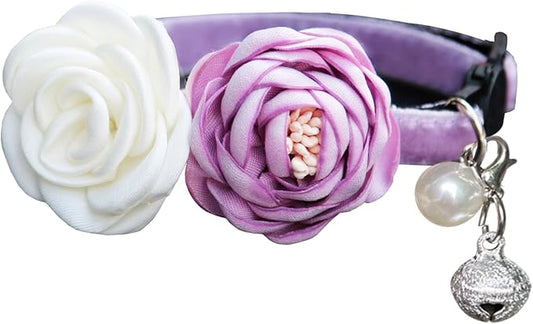 Fupo Purple Cat Collars for Girl Cats Breakaway Kitten Collar with Bell Flowers