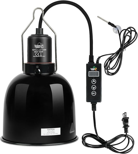 LUCKY HERP Reptile Light Fixture with Dimming Thermostat & Timer, Aluminum 5.5inch Deep Dome Reptile Lamp Fixture, Heat Lamp Fixture for UVB Bulb Basking Heat Bulb, Max 100W