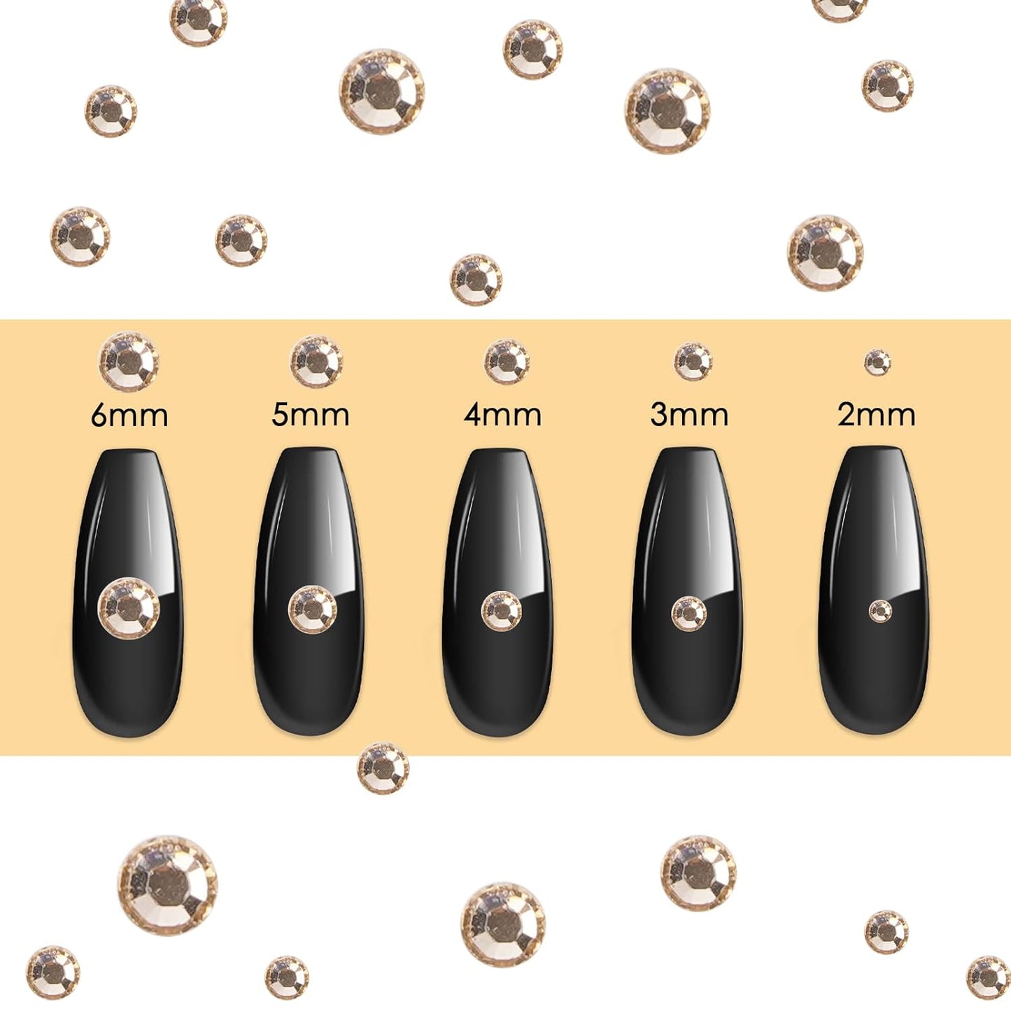 Canvalite 2784Pcs Champagne Rhinestones Flat Back Gems, Nail Rhinestones Gems with Jewelry Glues Pick Up Tweezers and Rhinestone Picker Dotting Pen, Nail Art Tools for Nails, Clothes, Face, Craft
