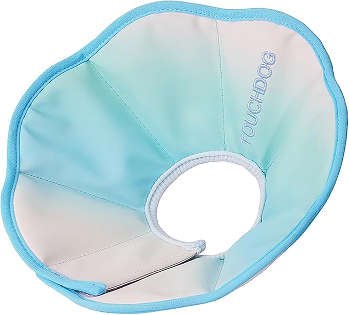 Touchdog Foldable Dog Cone Collar for Cats & Dogs - Adjustable Soft Recovery Collar with Waterproof PU Coating, Lightweight Design, 24.5cm/9.6in Wide Barrier (Blue Gradient Color, XS)