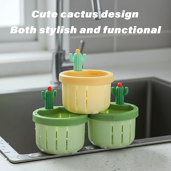 Cactus Kitchen Sink Drain Strainer, 2026 New Upgrade Self-Cleaning Press Dumping Basket, Faucet Hanging Filter Basket, Food Residue Collector Kitchen Bathroom Accessory (Green)