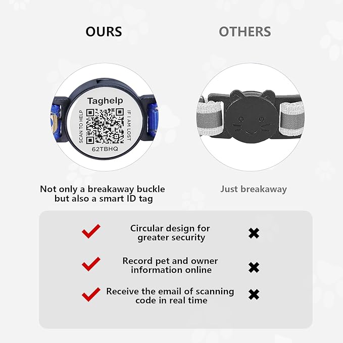 Upgraded Smart Cat Collar: Real-Time Scan Alerts & Shareable Pet Profile, Breakaway Safety Collar with QR Code ID Tag - Stars & Moon Design, No Monthly Fee (Black)