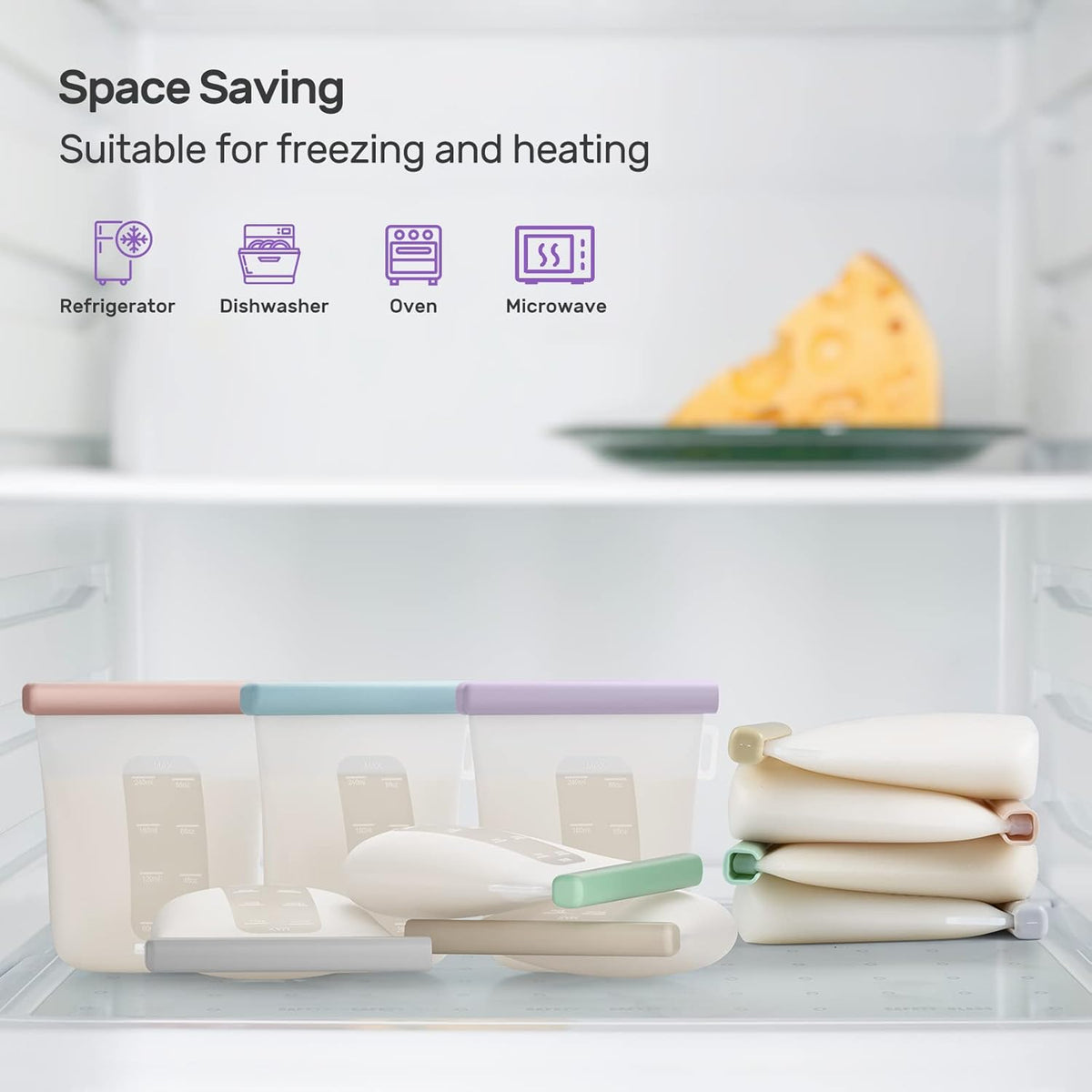 Nuliie 7 Pcs Silicone Breastmilk Storage Bags Reusable, 8oz/240ml Double Leak-Proof Breastmilk Freezer Bags, BPA Free Self-Standing Milk Bags for Breastfeeding, Baby Food Pouches