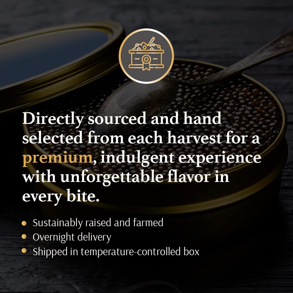 OLMA Caviar Taster Gift Set - 4 oz (112g) of Caviar, Includes 8 Varieties of Caviar Fish Roe (Beluga Hybrid, Osetra, Kaluga Royal, Hackleback, & more), Mini Blinis, Creme Fraiche & Serving Spoon