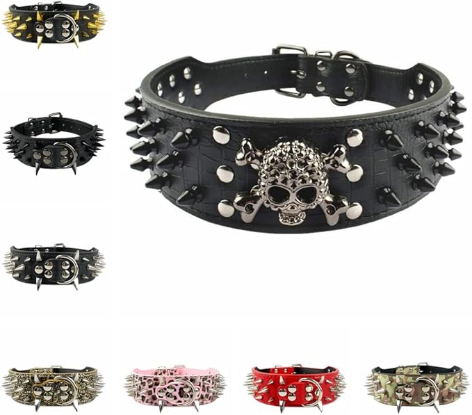 Serijoars Spiked Studded Dog Collar, PU Leather Dog Collar, Adjustable Pet Collars for Medium or Large Breed Pet (S, Leopard5)