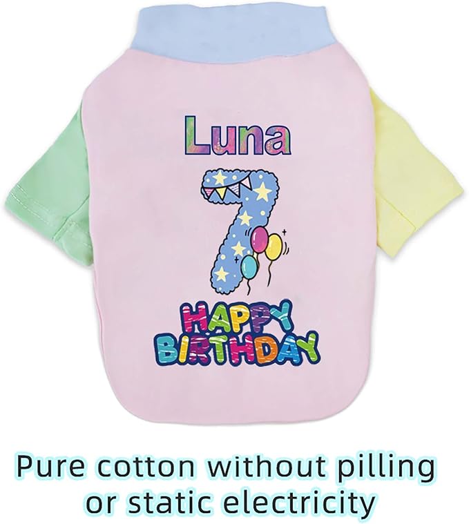Custom Dog Birthday Shirt,Personalized Pet Apparel Print with Name Age Number,Pet Birthday Outfit,Lightweight Breathable Cotton Vest for Small Medium Large Dogs Cat (Dopamine Yellow, Large)
