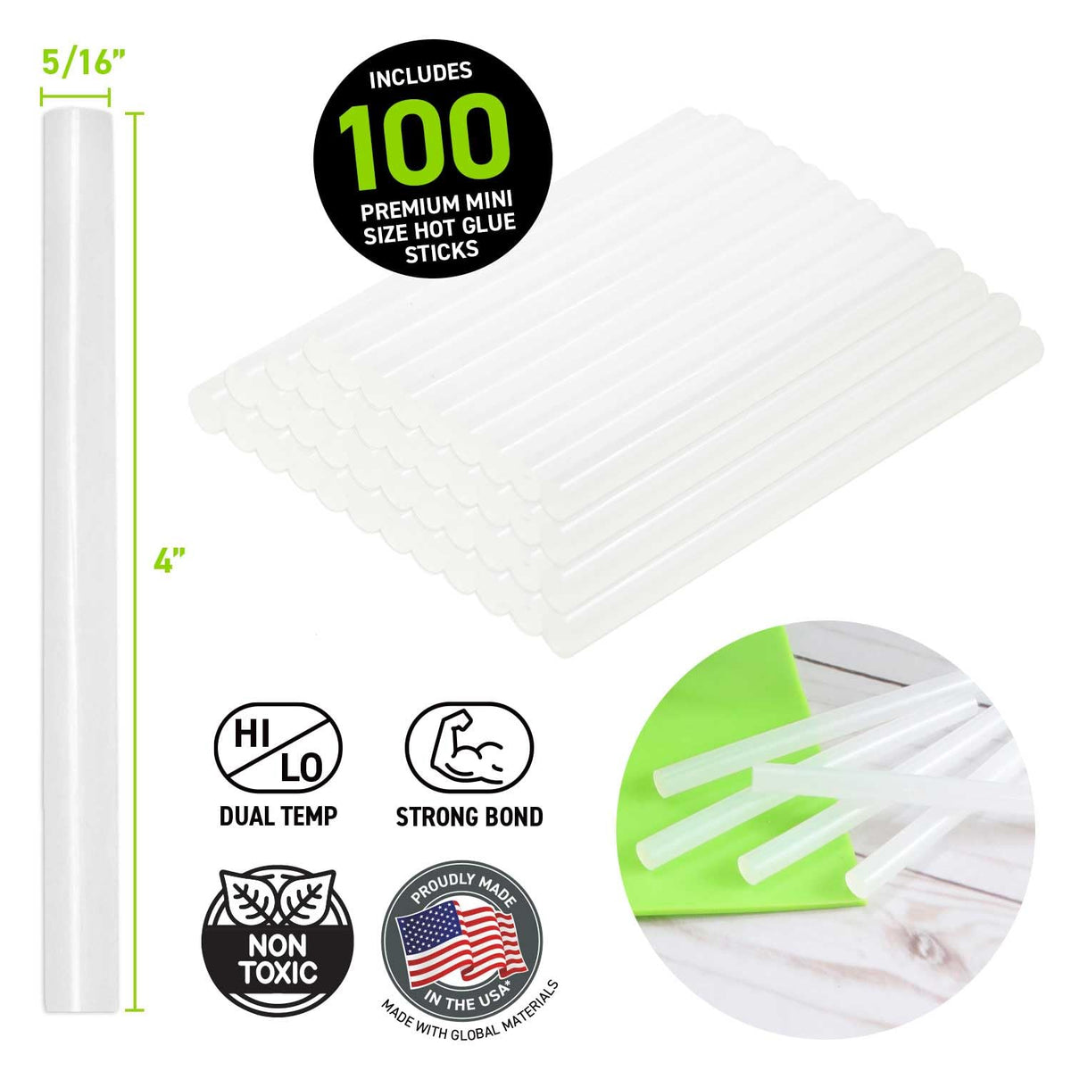Surebonder DT-100 Mini Size Hot Glue Sticks for Mini Glue Guns 0.27 in. Diameter, 4 in. Length - All Purpose, All Temperature - Great for DIY, Arts, and Crafting - 100 Pack, Clear