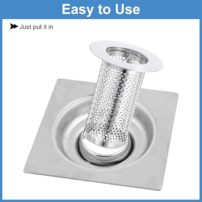 uxcell 3 Pack Shower Drain Strainer, 3.1" x 2.2" Stainless Steel Floor Drain Strainer Deep Sink Hair Catcher for Kitchen Bathroom Balcony Floor Drain, Fit Hole Size from 1.38" to 2.17"