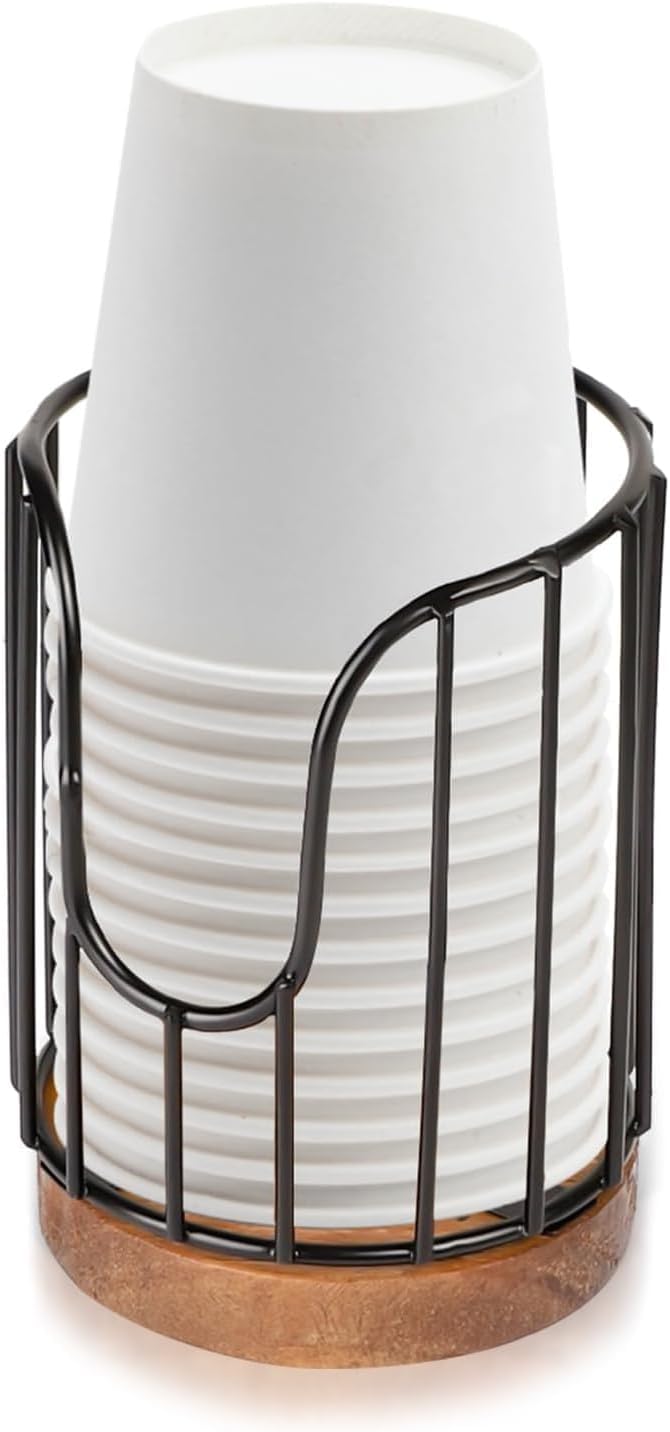 1PCS Rural Style Bathroom Cup Dispenser, Small Disposable Paper Cup Holder, 3oz Disposable Mouthwash Cup Storage Rack, Iron Bathroom Organizer