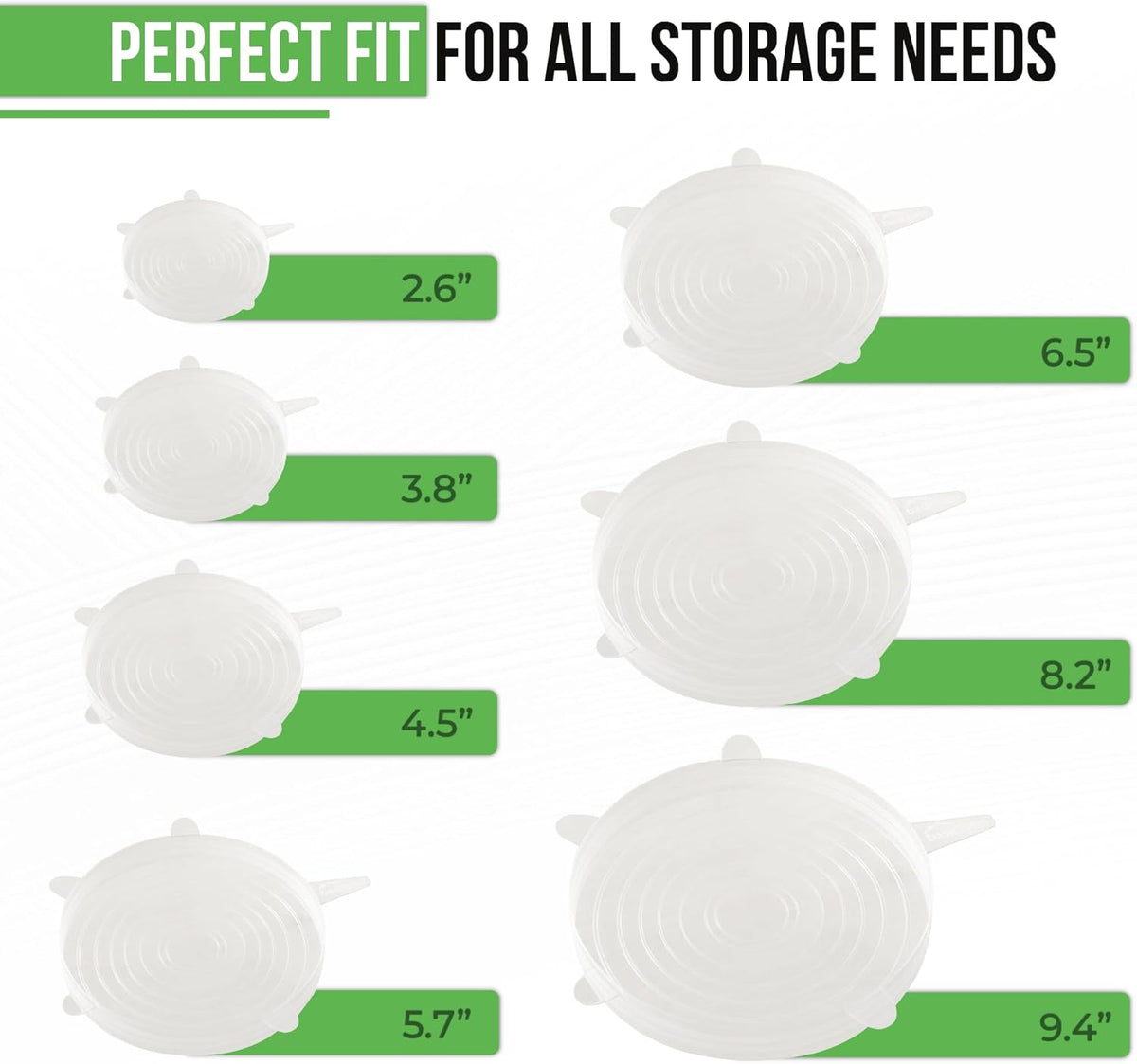 Reusable Silicone Stretch Lids for Food Storage in Fridge - Elastic Heat-Resistant Bowl Covers, Cups, Cans, Jars - Universal Food Grade Lid for Round and Rectangle Containers - Dishwasher Safe -7 Pack