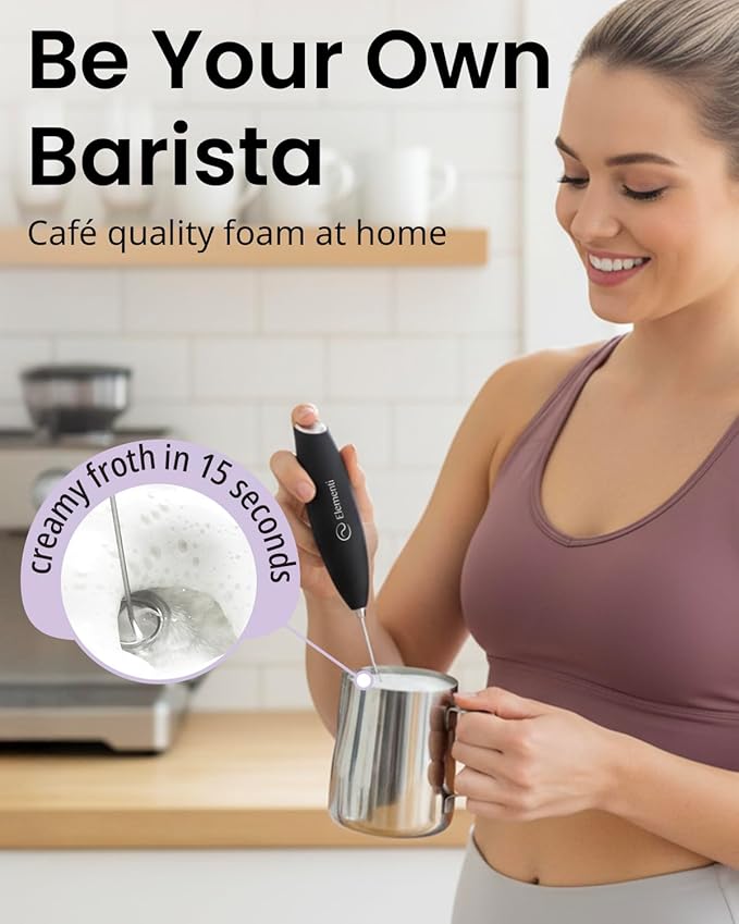 Elementi Milk Frother Wand - Powerful Hand Frother for Coffee - Handheld Electric Whisk, Milk Foamer, Mini Whisk & Coffee Blender for Frappe, Lattes, and Matcha (Pastel Blue)