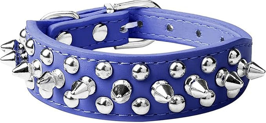 Spiked Dog Collar Soft Pu Leather Mushrooms Rivet Spike Studded Puppy Adjustable Pet Collars for Small Breeds (M, Dark Blue)