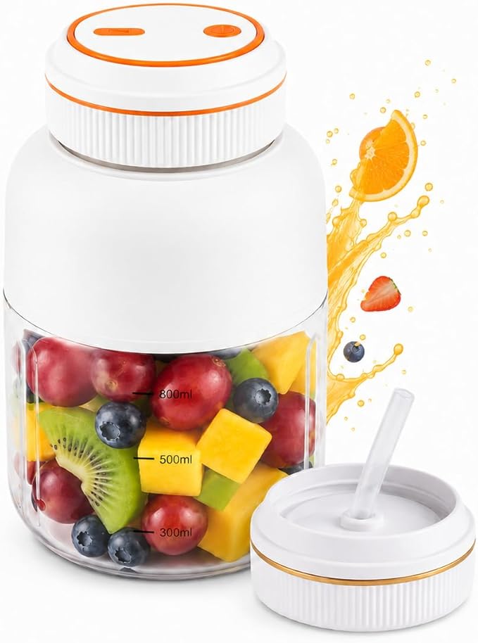 Portable Appliances Juicer, 2026 New 44oz Personal Size Blender for Shakes and Smoothies, Dual Lid Compact Travel Drinking Cup with Leakproof Handle for Office Outdoor (White, 800, Milliliters)
