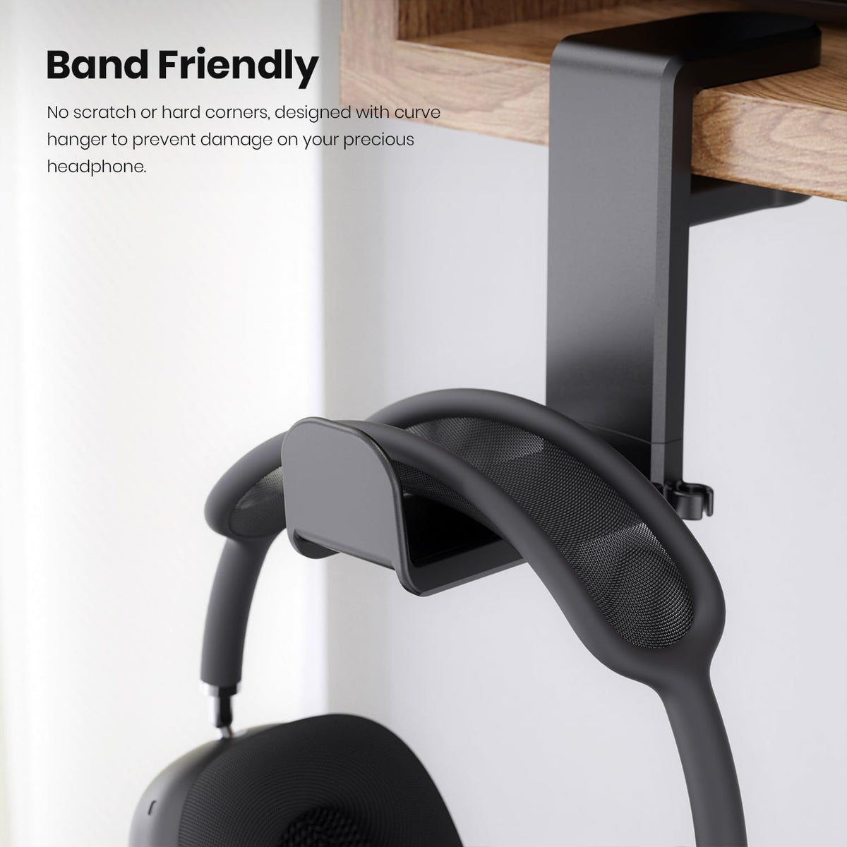 EURPMASK Rotating Headphone Stand - PC Gaming Headset Holder, Adjustable Clamp-on Under Desk Hanger With 360 Degree Swivel & Cable Clip Organizer - Black
