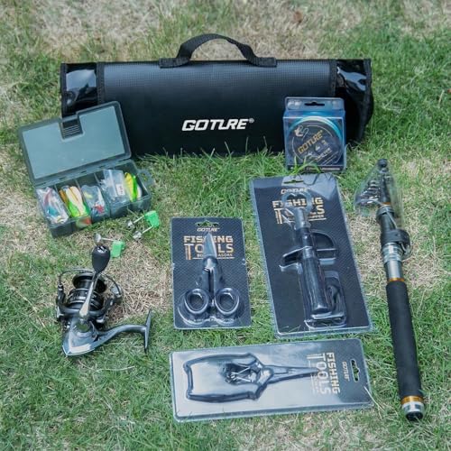 Goture Fishing Rod and Reel Combos,1.8M-2.7M Telescopic Fishing Pole Spinning Reel Line Lures Set with Carrier Bag,Telescopic Rod Kit for Starter Travel Saltwater Freshwater Gear Gift - color: C5:Fishing Full Kit with Carrier Bag, size: 8 ft/2.4 m