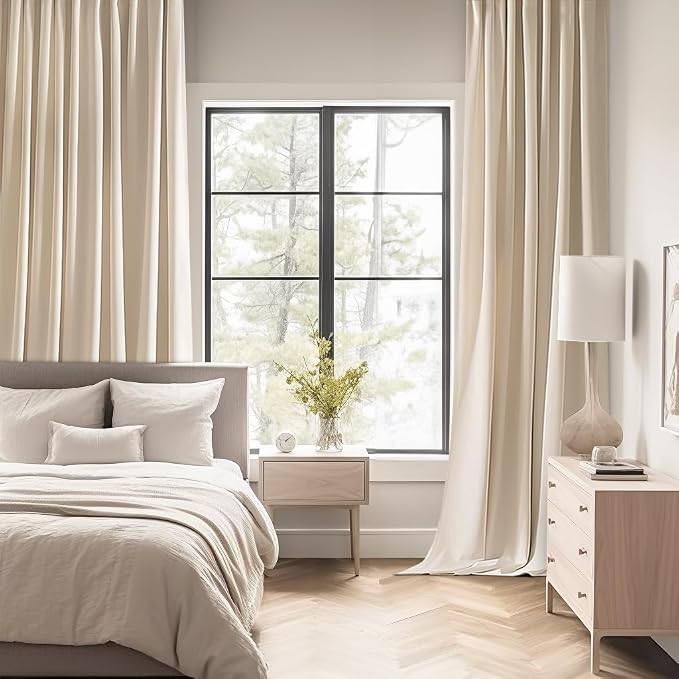 MIULEE Back Tab Cream Beige Curtains 84 Inch Length 2 Panels Set