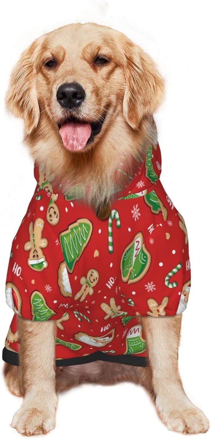 Santa Claus with Gingerbread Man Hoodie,Christmas Cosplay Dog Clothes with Pocket and Hat Winter Clothes Sweaters Xx-Large