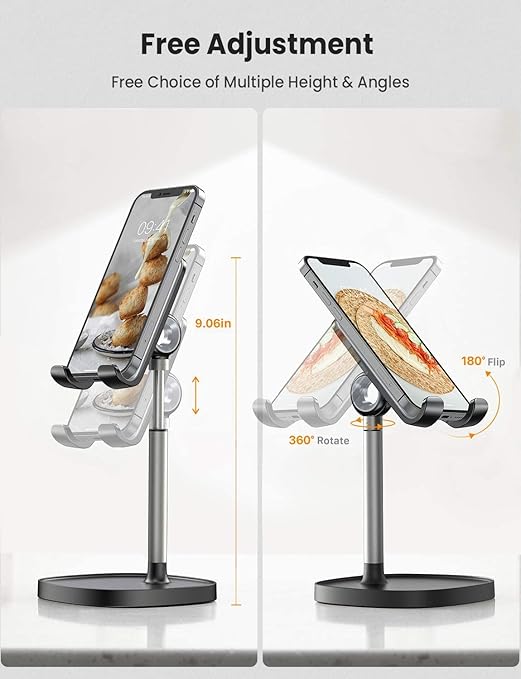 LISEN Cell Phone Stand Adjustable for iPhone Phone Holder for Desk, Office Desk Accessories Computer PC for iPhone Stand Gaming Essentials Fit Otterbox Case Phones Switch Kindle iPad Air Tablet 4-10in