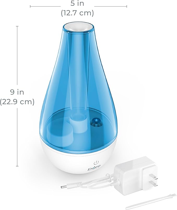 Pure Enrichment MistAire Studio Ultrasonic Cool Mist Humidifier - Small & Compact, Overnight Operation, 2 Mist Settings, Optional Night Light, & Auto Shut-Off - For Offices, Plants & Small Spaces