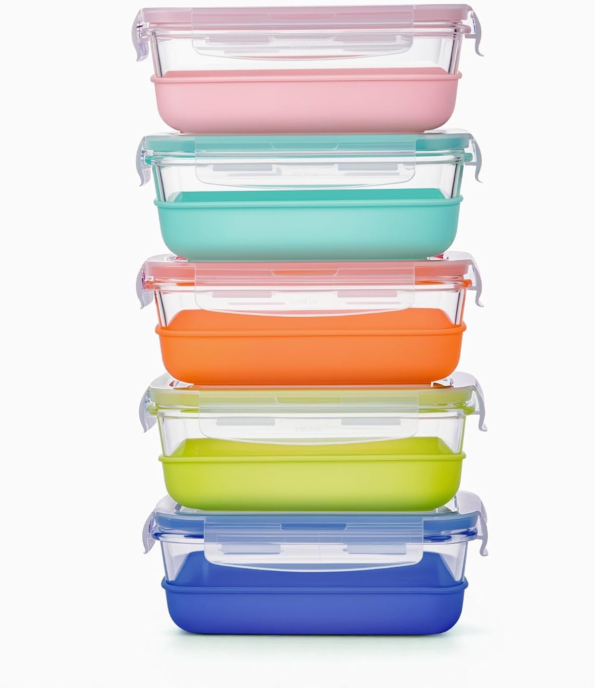 Vtopmart 5Pack 22oz Glass Storage Containers with Lids, Glass Meal Prep Food Container Sets with Snap Airtight Lids for Microwave, Oven, Freezer and Dishwasher, Grey