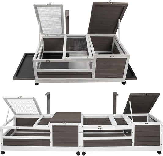 PetsCosset Tortoise Habitat Wooden Tortoise House, Indoor Turtle Enclosure Outdoor Reptile Cage with Removable Bottom, Light Support, Openable Roof (Double Habitat, Leakproof Tray)