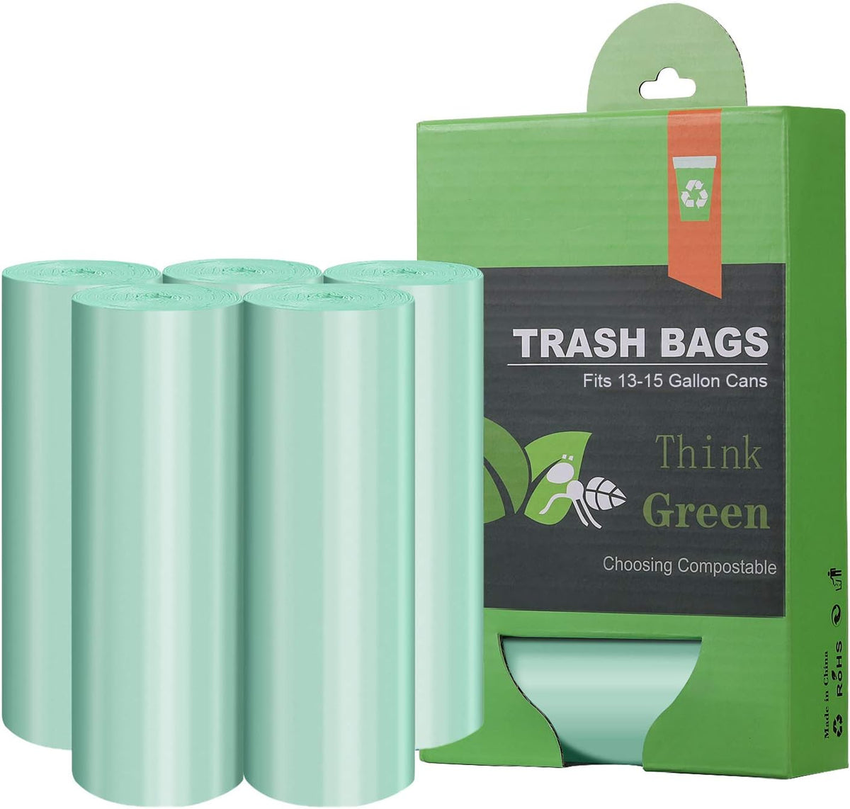 Compostable Trash Garbage bags,AYOTEE 13-15 Gallon Tall Kitchen Trash Bags,Heavy Duty Unscented 1.18Mils 55 Liter,60 Count,Strong Thicken Rubbish Waste Can Liners for Kitchen Garden Home