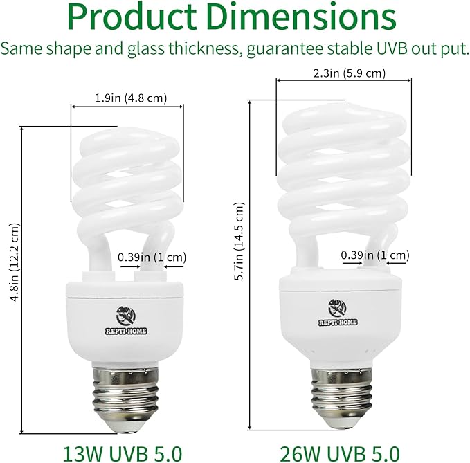 UVB Reptile Light 5.0, 26W Tropical and Sub-Tropical UVA UVB Bulb for Reptiles, Tropical Terrarium Compact Fluorescent Lamp, Reptile UVB Light Bulb for Chameleons, Iguanas, and Turtles