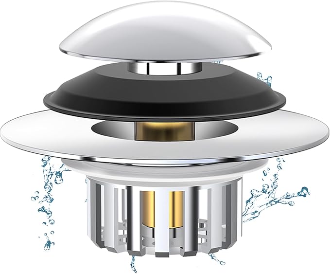 Universal 3 in 1 Bathtub Drain Stopper Bathtub Drain Hair Catcher, Pop-up Tub Stopper with Effective Filter Basket, Anti-Clogging Bathtub Drain Plug Bath Tub Stoppers for 1.45-1.8" Drain Shoe