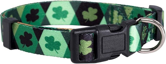 Native Pup St Patricks Dog Collar- Saint Patrick Green Shamrock Pet Collars- St. Patrick’s Lucky Irish- Cute Boy Girl Puppy Gift- Adjustable for Small, Medium, Large Breeds (Argyle, Large)